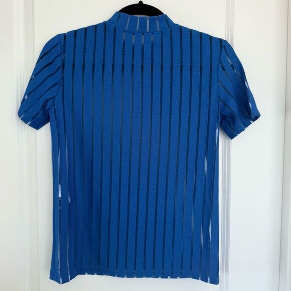 ZARA | Mesh Pinstripe mock neck blouse - Picture 7 of 10